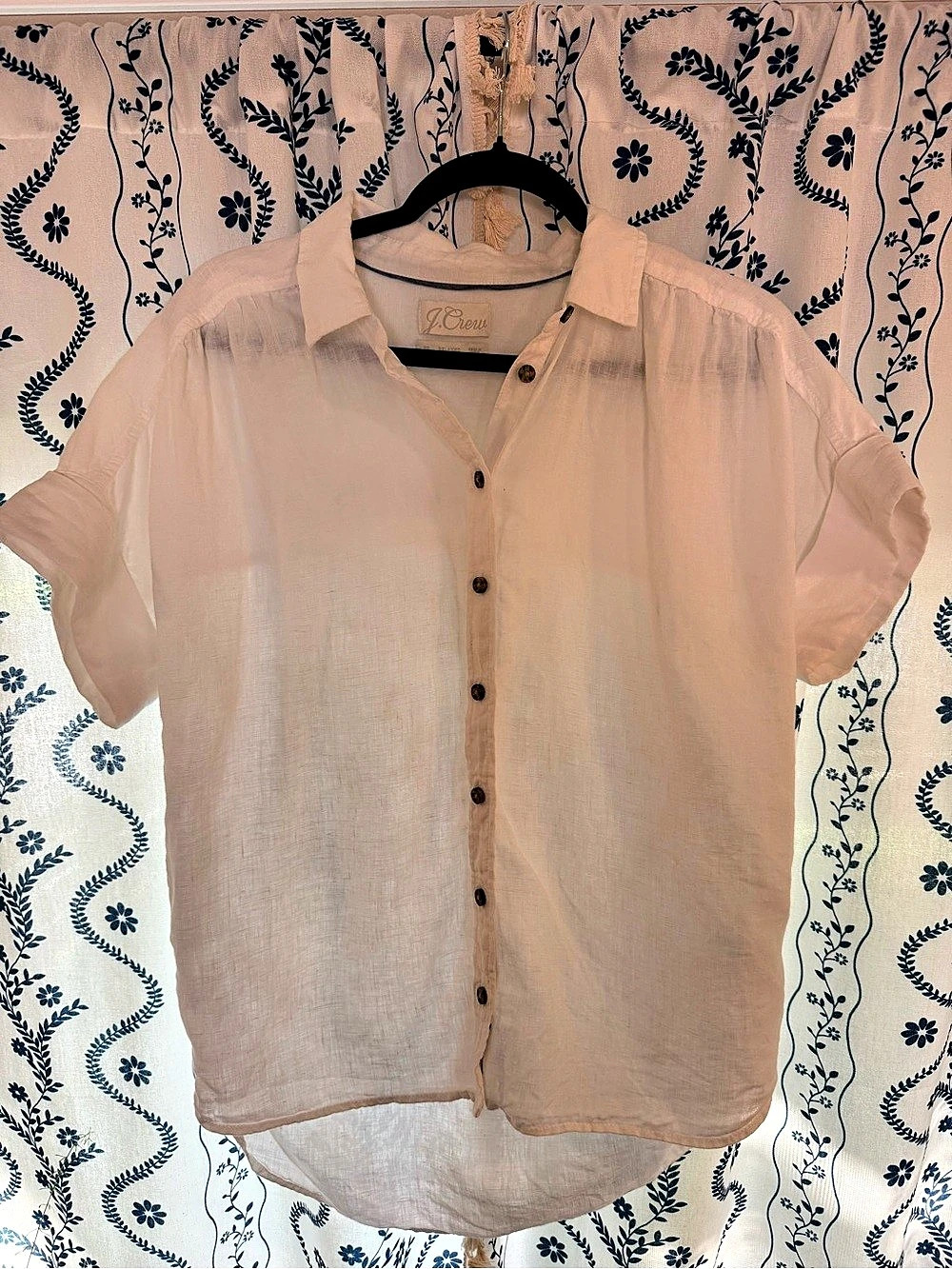 J.Crew 100% Linen White Button Up Shirt S Relaxed Oversized Coastal